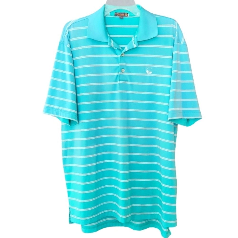 Peter Millar Summer Comfort Polo Shirt Mens Large Teal Blue Striped Golfcore